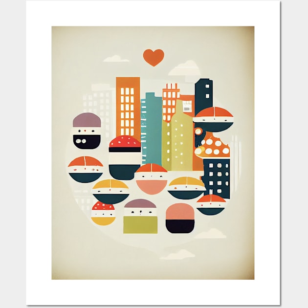 Sushi Love in the City - A Playful Print for Your Home Wall Art by Artifique